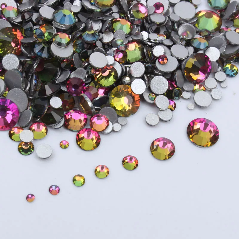 

Super glitter rhinestones Crystal SS3-SS30 1200pcs Rainbow Mix size Hot-Fix FlatBack Glass Nail Art Rhinestone Free shipping