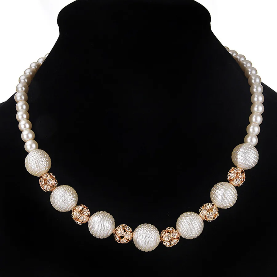 

Perfectly Round Simulated Pearl Women Necklace Full Rhinestone Ball Bridal Wedding Colliers Choker Beads Sweater Chain Necklaces