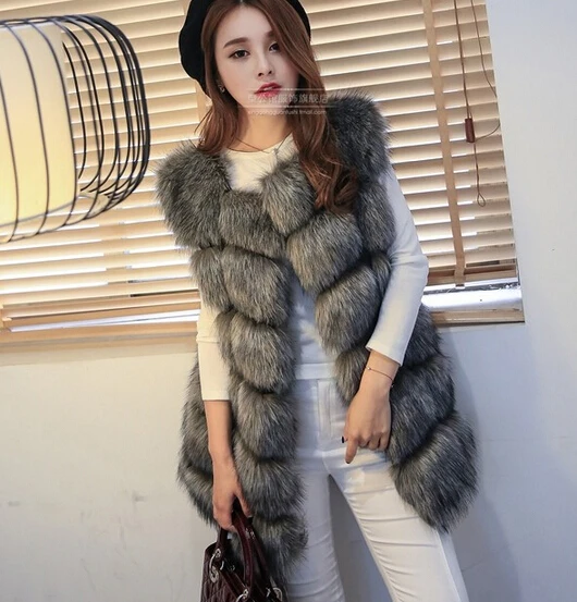 

New Arrival Winter Warm Fashion Women Faux Fur Vest Jacket Faux Fur Coat Fox Fur Long Vest Colete Feminino plus size 3XL 4XL