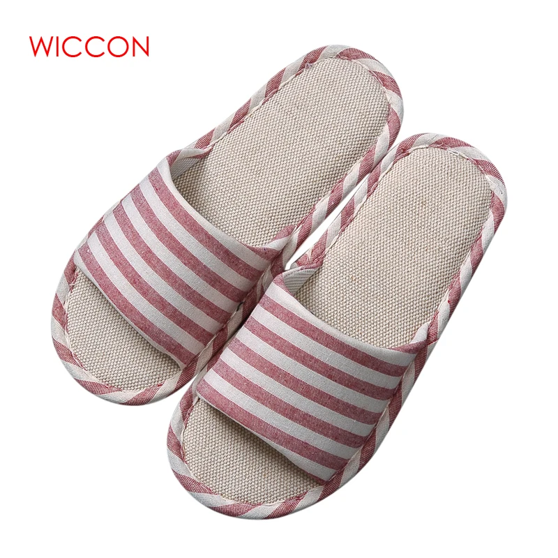 

New Style Household Linen Striped Skid Slippers Home Indoor Slipper Spring Autumn Women Lover Floor Shoes Non-slip Fashion