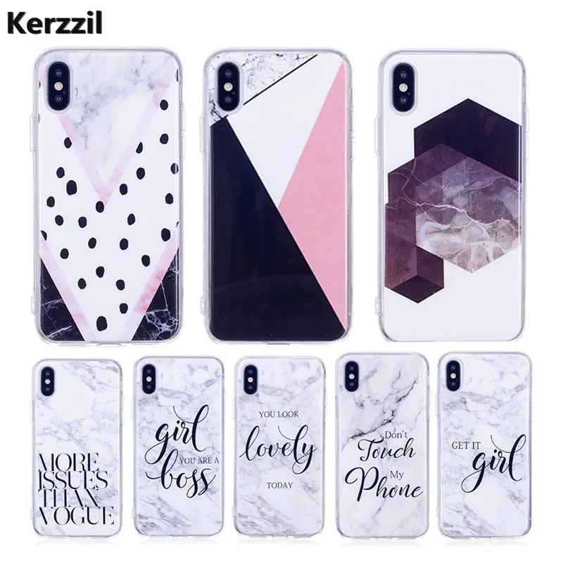 KerzzilSimple Geometry Marble Cases For iPhone 6s 6 7 8 Plus Soft TPU Cover X 5s 5 SE Splice Phone Case |