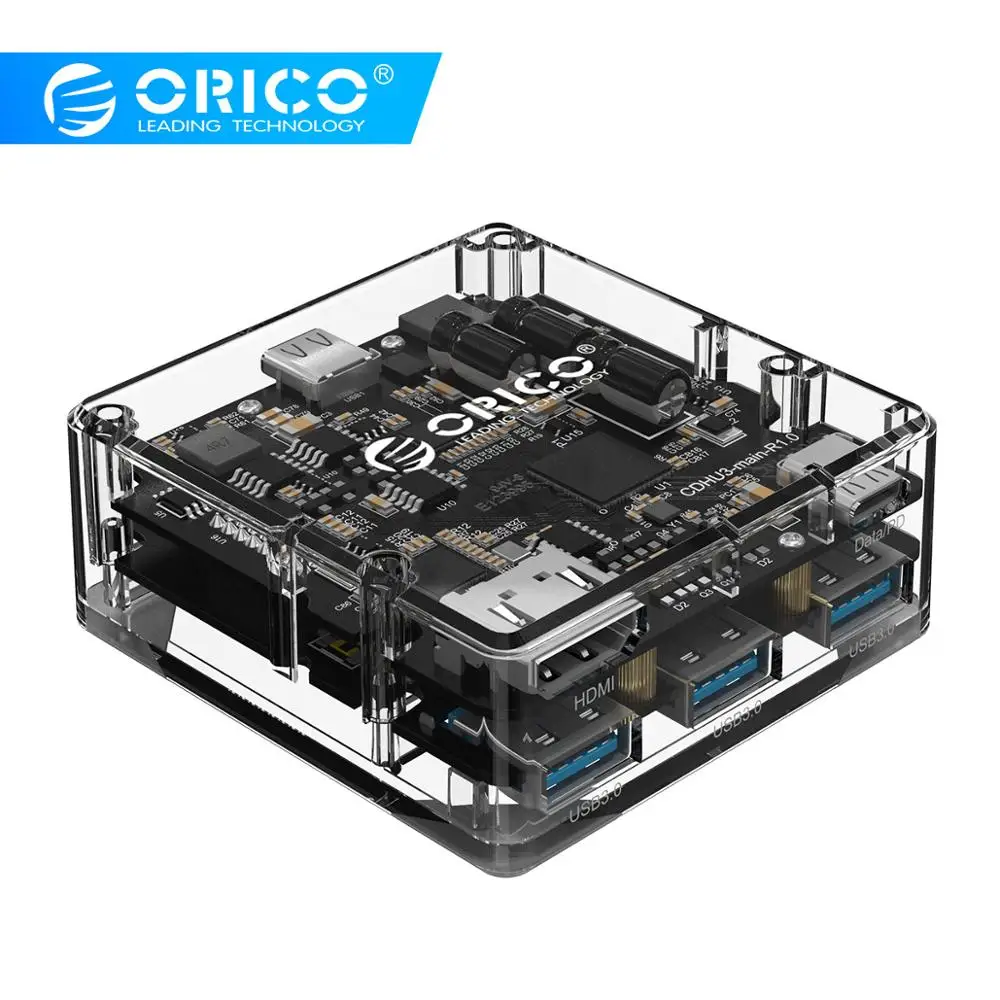 

ORICO Transparent USB C HUB Type C to Multi USB3.0 4K HDMI 60W PD Fast Charging Adapter Docking Station For MacBook Pro Huawei