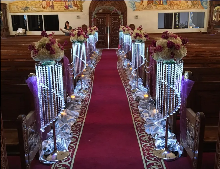 

2019 luxury crystal table centerpieces decor flower vase event party T- stage walkway corridor road lead wedding flower stand