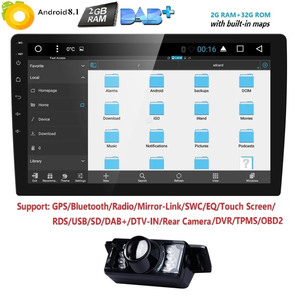 10 1 QuadCore 2Din Android 8 dvd помощи при парковке para Карро Подходит универсальный