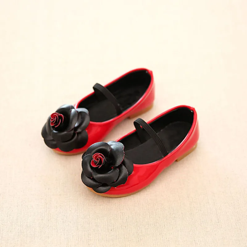 

2019 New Flower Girl Shoes Children's clothing Black Red Pink Flat shoes Children's Princess PU Girl's Shoes Size 21-36