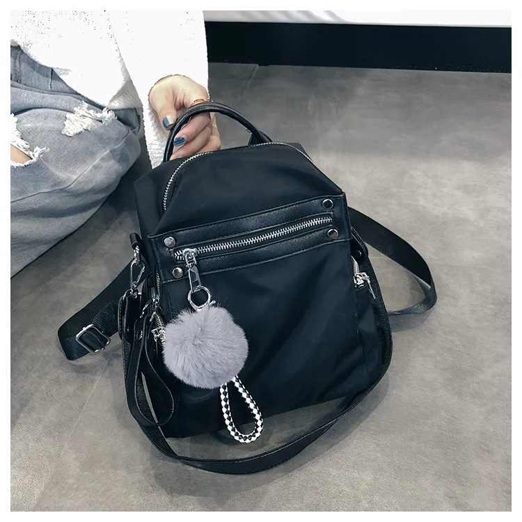 Женский рюкзак для школьниц-подростков, Корейская сумка на заднюю панель, нейлоновый рюкзак, женский рюкзак с меховым шариком
