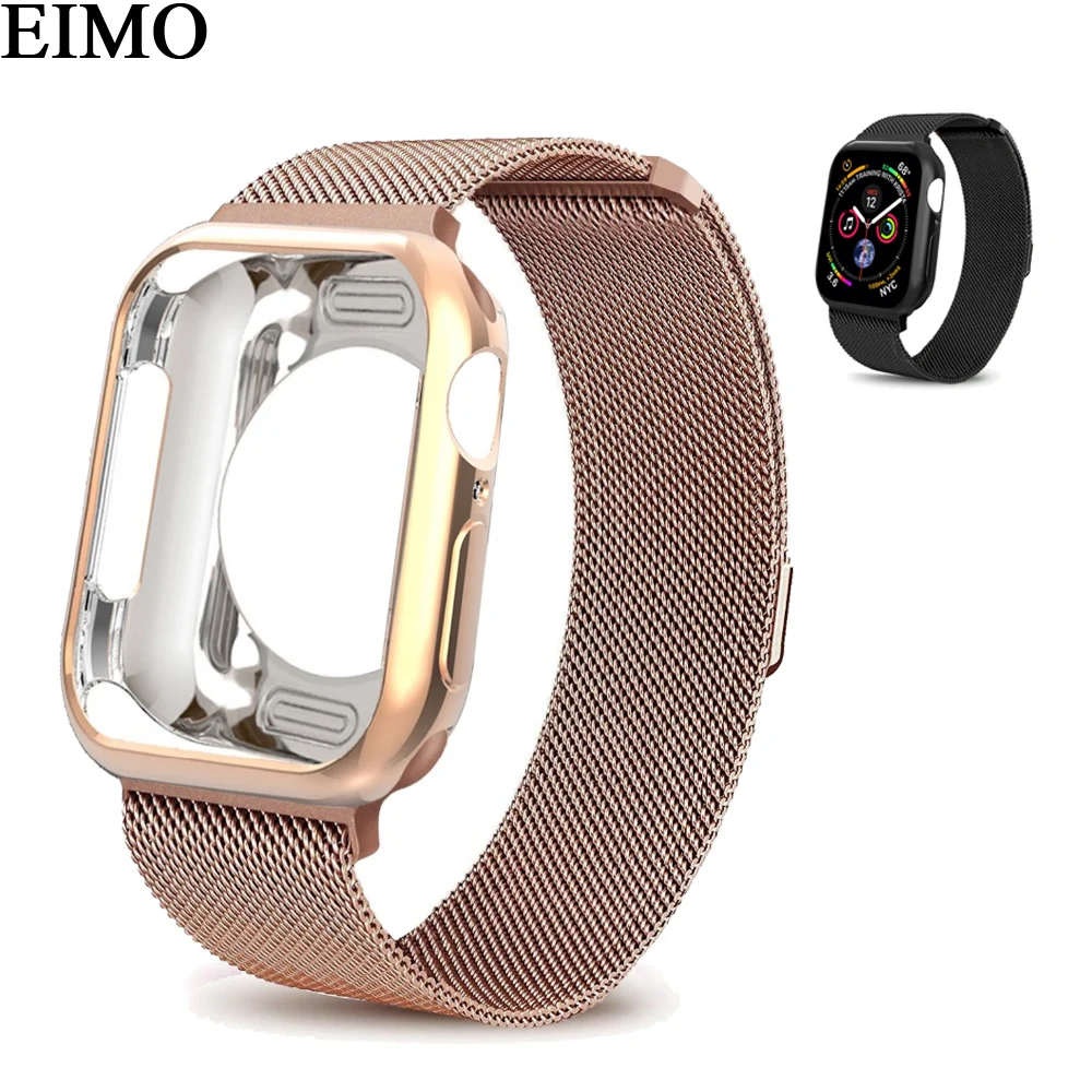 EIMO Milanese loop band for apple watch case 4 44mm 40mm iwatch strap Space Black Stainless steel bracelet wrist Belt watchband