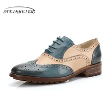 Yinzo/Броги из натуральной овечьей кожи; женская обувь на плоской подошве; цвет синий, красный, черный; женские винтажные оксфорды ручной работы; коллекция года; сезон весна