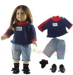 Модный стиль Одежда для кукол наряд свитер + брюки + носки + обувь для 18 дюймов американская кукла
