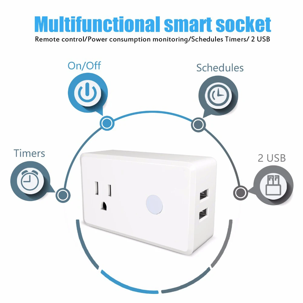 Беспроводной wifi smart Электрические power plug США розетка переключатель 2 зарядное устройство USB разъем зарядки таймеры Потребляемая мощность монитора