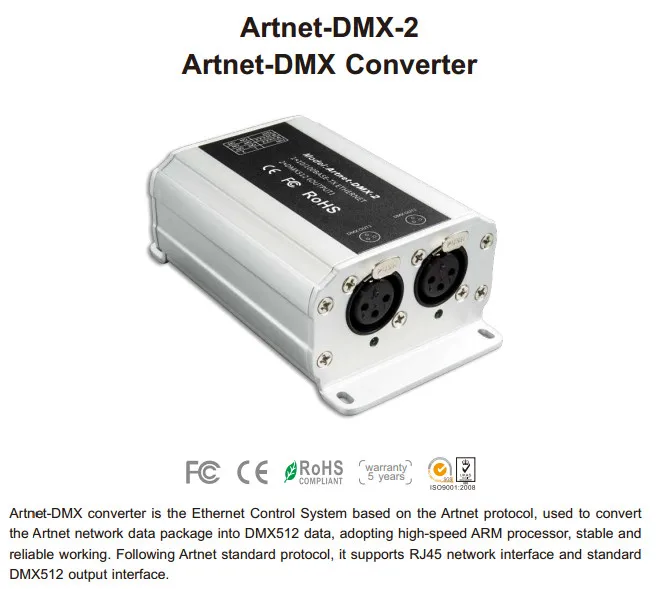 DC12V Artnet-DMX-2; ArtNet-конвертер DMX; ArtNet вход; DMX 1024 каналов Выход 512x2CH каналы Artnet конвертер DMX