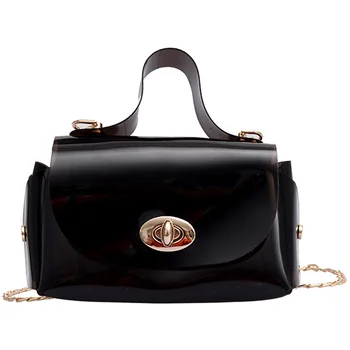 

New Fashion Personality Wild Transparent Jelly Chain Shoulder Slung Small Square Bag