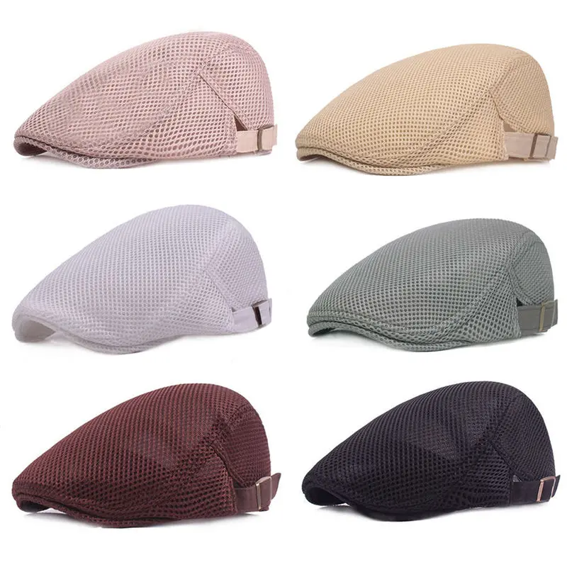

Summer Men Women Casual Beret Hat Ivy Flat Cap Cabbie Newsboy Style Gatsby Hat Adjustable Breathable Mesh Caps