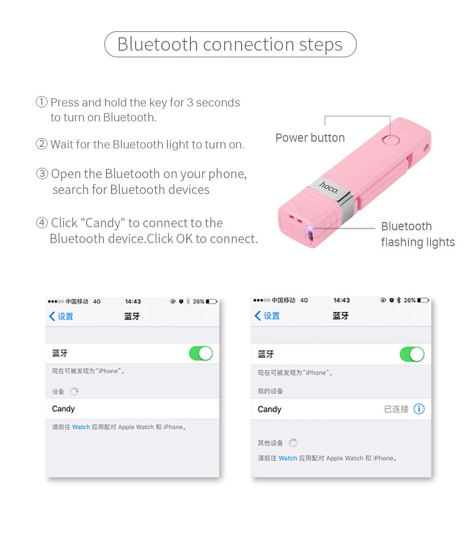 Носо Универсальная Мини Selfie Bluetooth Селфи Палка Беспроводной Штатив для Селфи Блютус Селфипалка Сэлфи Держатель для Телефона Монопод Выдвижная Selfiestick Подставка для iPhone Samsung Xiaomi для Айфона для Андроид