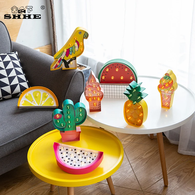 

3D LED Table Night Lights Paperboard Night Lamp Marquee Neon Light Cactus Bird Fruit Ice Cream Desk Lamp Home Children's Gift