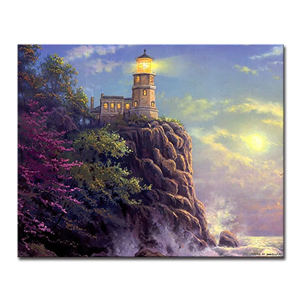 

Modern DIY By Numbers Home Decoration Digital Oil Painting Lighthouse Style Popular Wall Artwork Modular Scenery Canvas Pictures