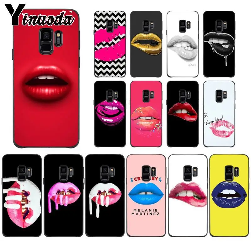Yinuoda sexy red woman lip DIY Luxury High-end Protector phone Case For Samsung Galaxy note 8 note9 s7 S10plus s9 s8 plus funda | Мобильные