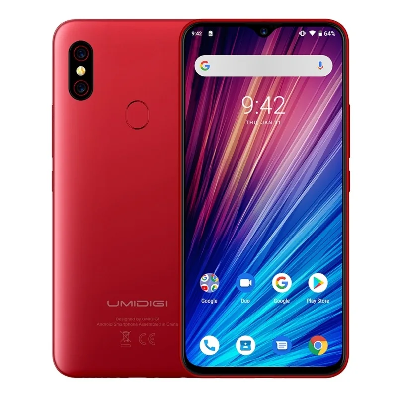 Смартфон UMIDIGI F1 Play Android 9,0, 6,3 дюймов, полный экран, 48MP+ 8MP+ 16MP, 6 ГБ+ 64 ГБ, две sim-карты, 4G, 5150 мАч, мобильный телефон - Цвет: Красный