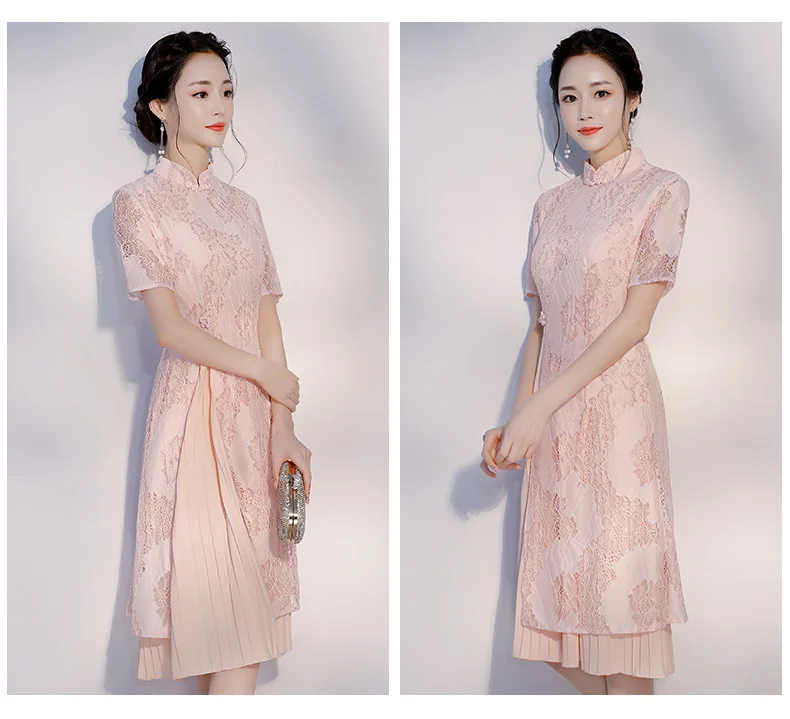 Розовый Вьетнам aodai Китайская традиционная одежда для женщин Qipao китайское