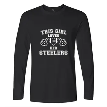 

2018 New Style Fall in Love with Her Steelers Print Long Sleeve Loose Fashion T-Shirt Spring/Summer T-Shirt Casual Wear