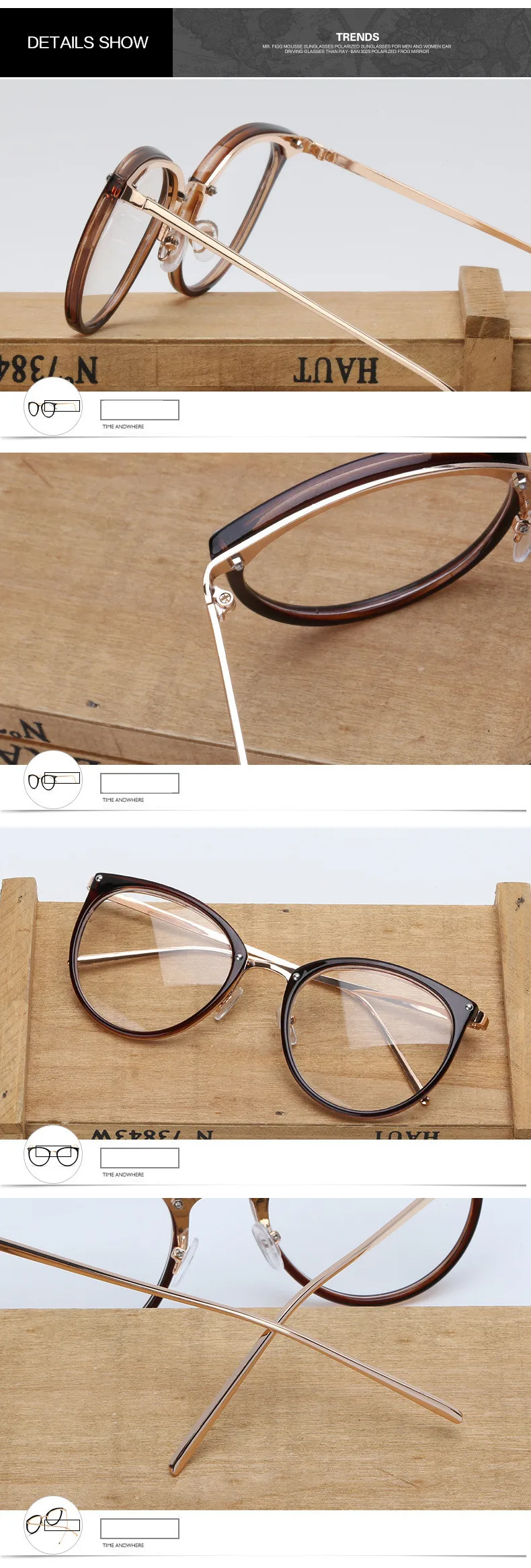 COOLSIR Retro Metal Frame Eyeglasses Oversized Clear Lens Glasses Men Women Transparent Optical Cat Eye Glasses Frames Spectacle