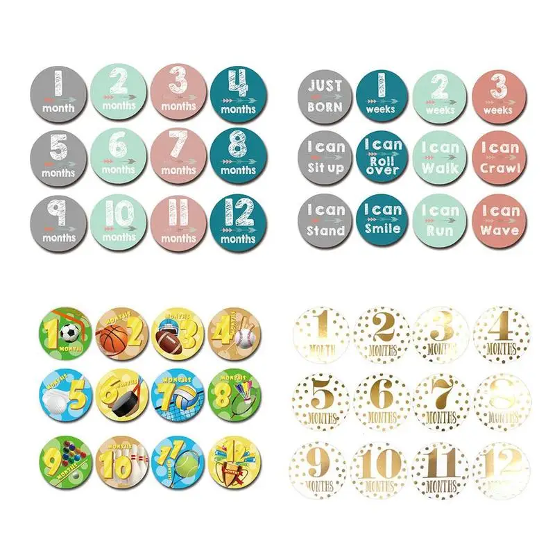

1-12 Month Cartoon Newborn Tights Round Month Stickers Digital Printing Stickers Milestones Clothing Accessories Shooting Props