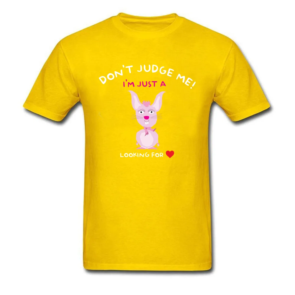 Personalized Tshirts Dominant Short Sleeve Summer 100% Cotton O-Neck Mens Tops Shirts comfortable T-Shirt April FOOL DAY Don`t judge me I`m just a bunny looking for love yellow