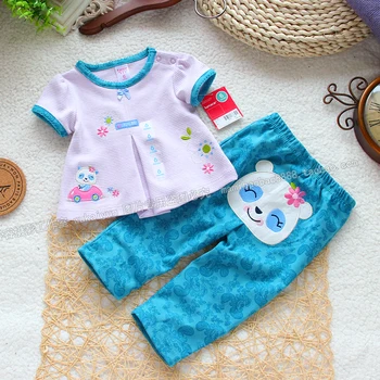 

baby girls clothes summer baby clothing sets 2pcs short-sleeve t- shirt+pants cute blue bear clothing set as caters