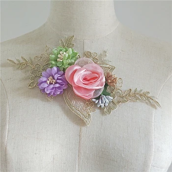 

big size appliqued lace! 5 Pieces/lot wholesale 3d appliqued gold pink, purple lace patches!
