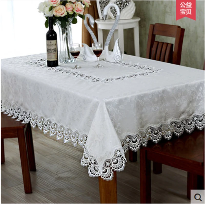 Hot Sale Elegant 100 Polyester Jacquard Lace Tablecloth For Wedding