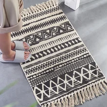 Тканый хлопковый льняной ковер в стиле ретро в богемном стиле, прикроватный коврик с кисточками, геометрический напольный коврик для гостиной, спальни, украшение для дома