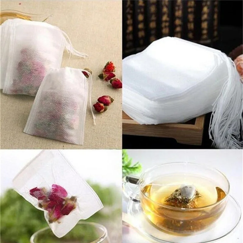 

Tea Bags 100Pcs/Lot Empty Scented Drawstring Pouch Bag 5*7CM Seal Filter Cook Herb Spice Loose Coffee Pouches Tools