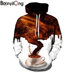 BIANYILONG 2018 Новый горячий Мода Для мужчин/Для женщин 3d толстовки печати кофе пространства Galaxy Толстовки с капюшоном тонкий мужской пуловеры