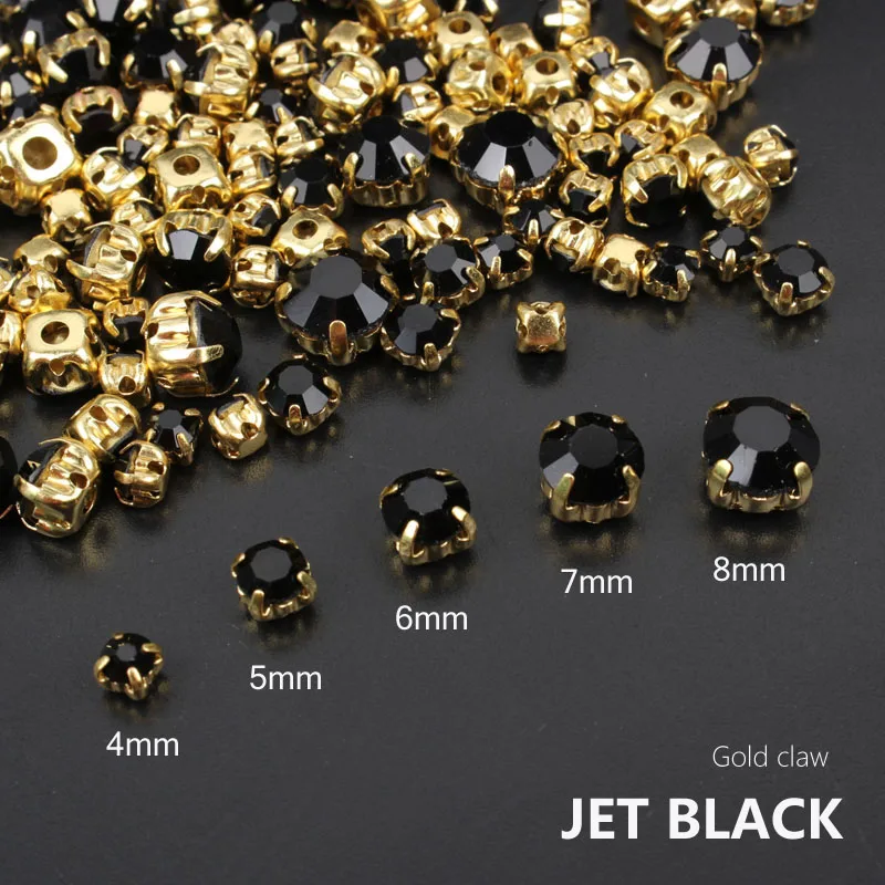 Горячая Распродажа Стразы смешанного размера 4 мм-8 мм Серебристые Стразы для шитья одежды 120 шт - Цвет: Gold Jet Black