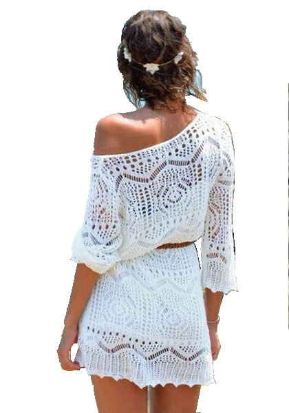 

White Women Summer Sexy Lace Crochet Knit Dress Beach Dress Top