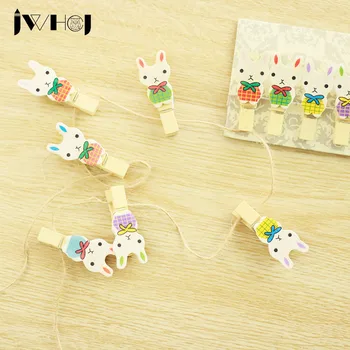 

12 pcs/lot Mini cute rabbit Wooden Clip kawaii DIY Photo Paper Clips with Hemp Rope Photo Hanging message memo clips