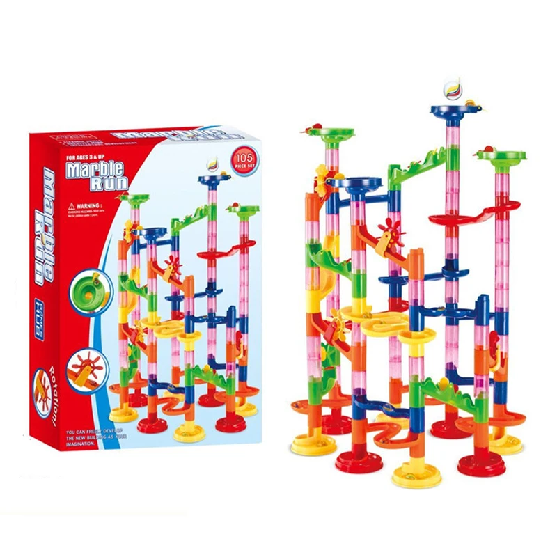 

105 Pcs/box Children DIY Construction Marble Race Run Maze Balls Pipeline Type Track Building Blocks Baby Kids Educational Toys