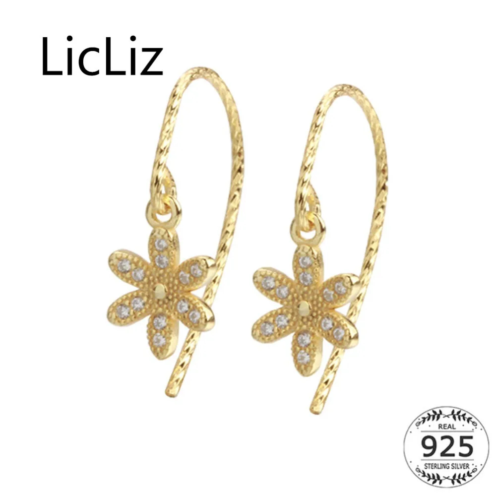 

LicLiz 2019 Fashion 925 Sterling Silver Flower CZ Crystal Drop Earrings for Women Zircon Diamond Drop 18K Gold Jewelry LE0518