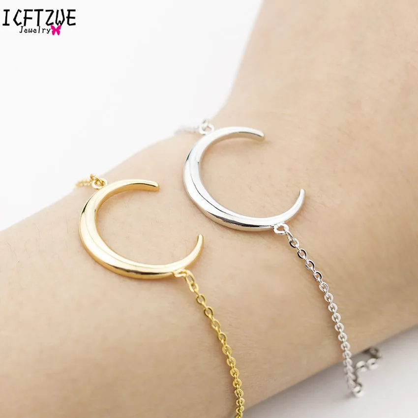 

ICFTZWE Gold Colour Islam Crescent Bracelets Moon Charms Body Jewelry Stainless Steel Bracelet Femme Hand Accessories For Women