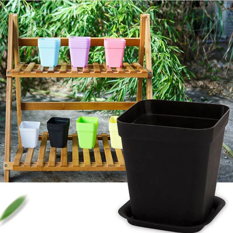 

1 Pcs Mini Square Plastic Plant Flower Pot Flower Pots Home Office Decor Planter Colorful with Pots Trays Green Plant Flower