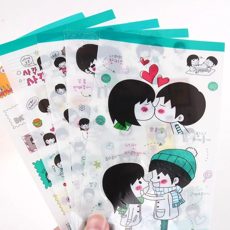 

5sheet/set Korean Style Boys and Girls Sweet Couples PVC Sticker Diary Notebook Exercise Book DIY Decoration Crafts
