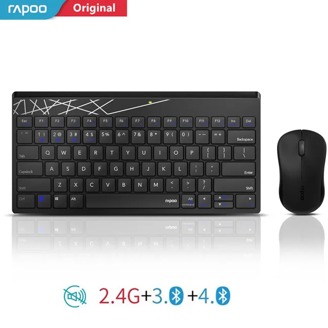 Rapoo 8000 м Multi-mode Silent Беспроводной клавиатура Мышь Combo Bluetooth 3,0/4,0 РФ 2,4 г переключаться между 3 устройств связи - Цвет: 8000T Black
