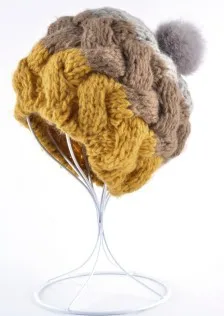 Мода зимняя женская флоппи шляпа женский берет шапка ручной вязки кролик мех мяч шапки женские береты - Цвет: A3