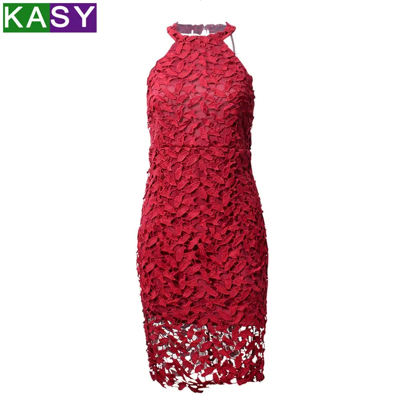 

2018 Backless Summer Red Lace Dress Women Sleeveless Bodycon Bandage Midi Dresses XL Party Wrap Dress Femme Robes en Dentelle