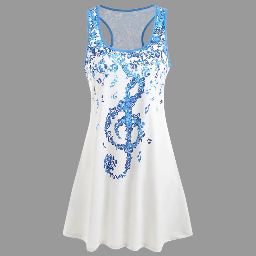 Women Ladies Musical Note O Neck Shirt Sleeveless Casual