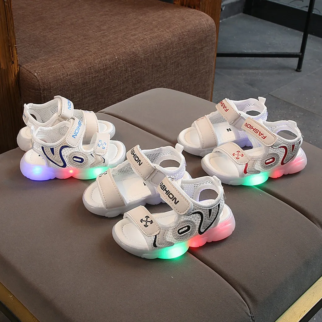 

Sandals Kids Summer Mesh Led Light Sport Sandals Children Baby Letter Beach Led Light Luminous Run Sport Sandals Sneakers Shoes