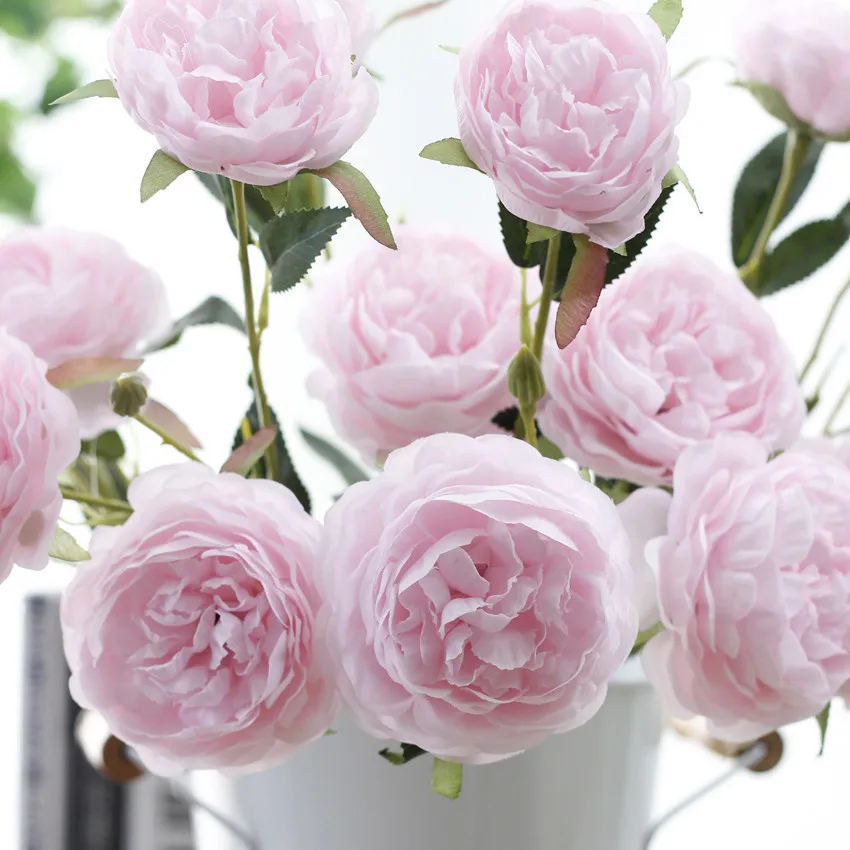 3 головы пион шелк искусственный цветок ветка букет чайной розы украшение дома искусственный цветок для свадьбы Цветы