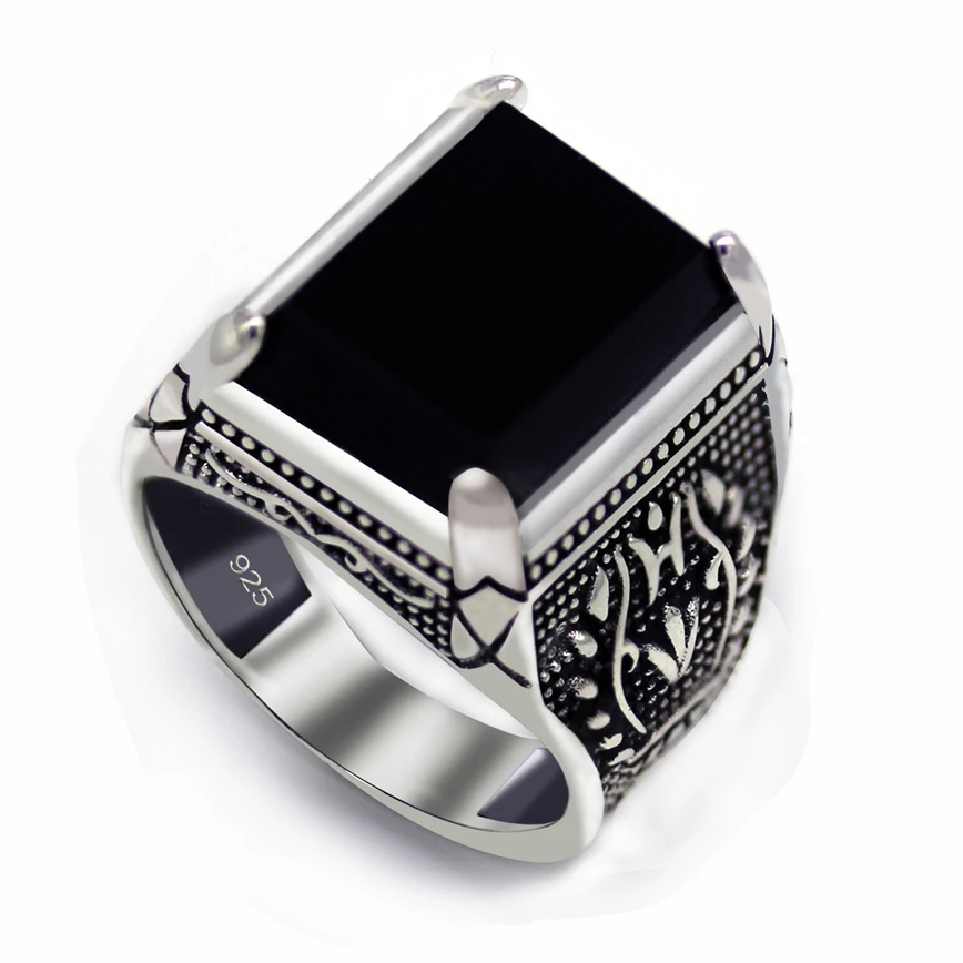 Мужское Винтажное кольцо из серебра 925 пробы с фианитом|black ring|black ring menring men |