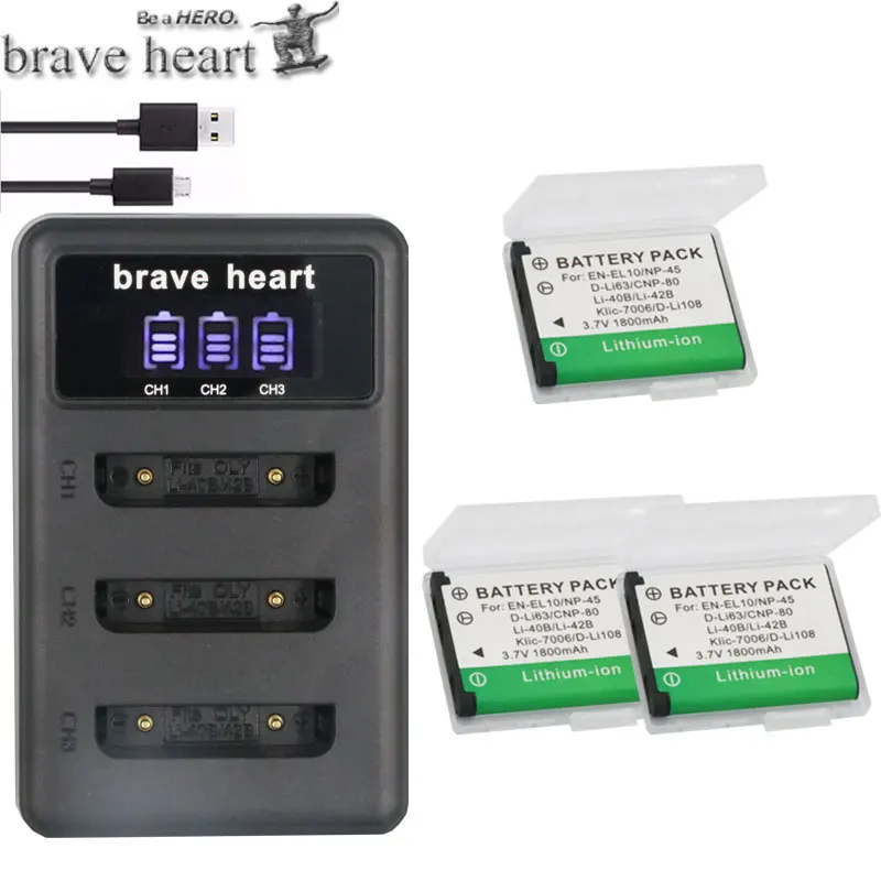 charger and 3battery Li-42B Li-40B Li ion аккумулятор 40B 42B Батарея+ 3 знака после слотов для карт Зарядка для Olympus Li-42B NP-45 для Nikon EN-EL10 D-Li63 D-Li108 NP-80 CNP80 KLIC-7006 - Цвет: charger and 3battery