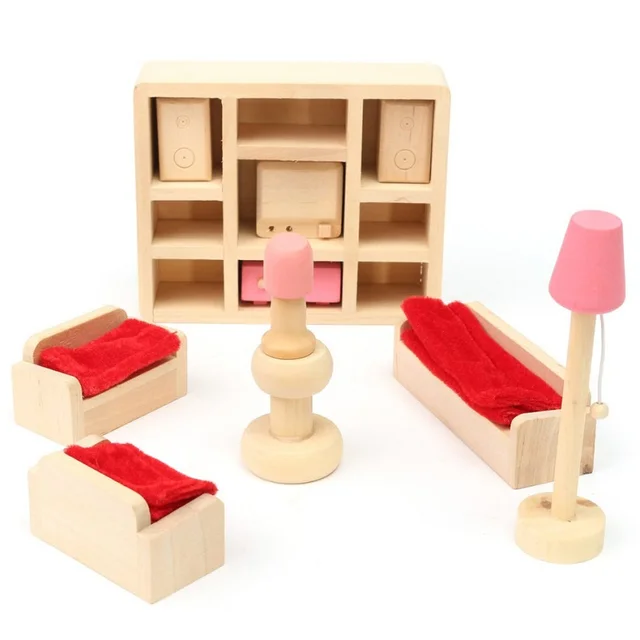 Madera Niños De Juguetesniños Muñecas Muebles Rjl34acq5 Conjunto Casa EHWID29